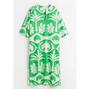 H&M Long Kaftan Green Palm Trees Midi Long Tropical Dress